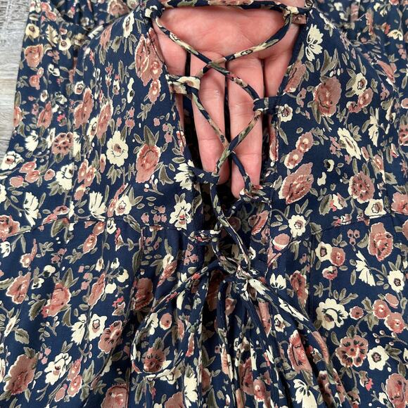 Weathervane Floral Button Front Midi Dress Navy Pink Cottagecore L - Picture 6 of 8